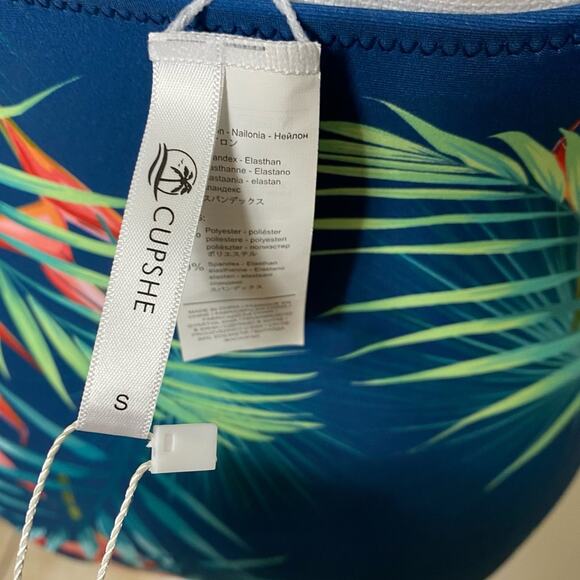 CUPSHE Teal Floral Cutout Halter One Piece Women Swimsuit Size Small NEW - Picture 5 of 6